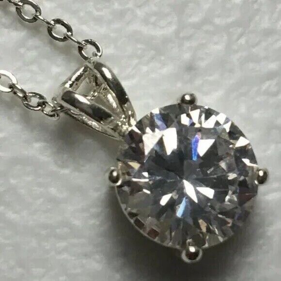 Silver Tone Clavicle Necklace Rhinestone Crystal Charm Dainty Cable Chain - Picture 4 of 9